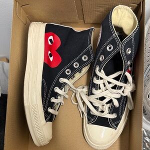 Converse Black and Red Heart High-Top Sneakers